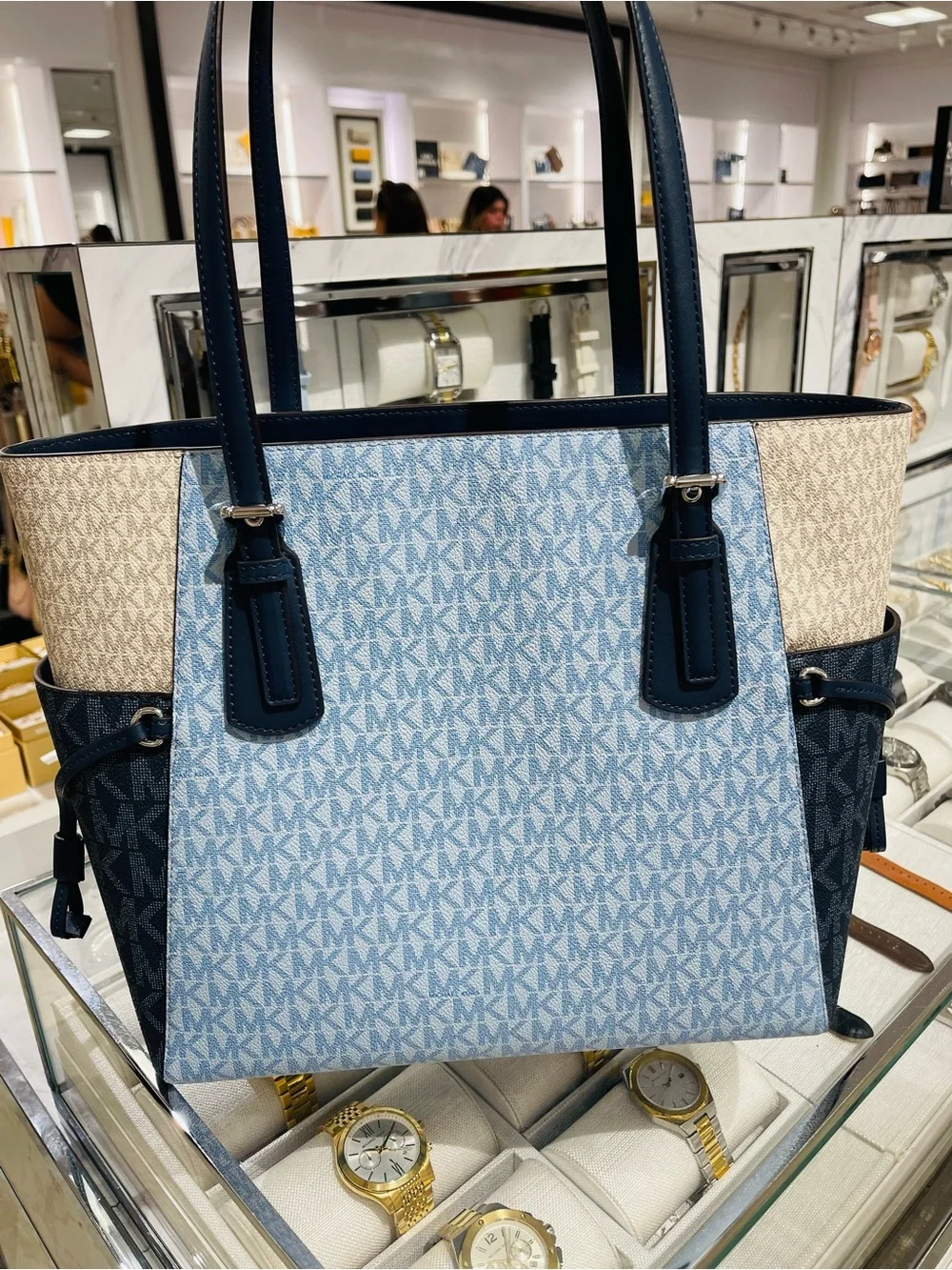 Michael Kors Voyager Large Color-Block Signature Logo Tote   Admiral Multi  NWT